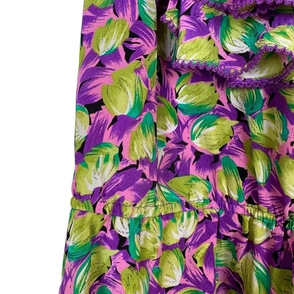 Odille Anthropologie 100% Silk Floral Ruffle Blouse Sleeveless Girly‎ Coquette - Picture 9 of 15